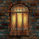 Red brick with lit window